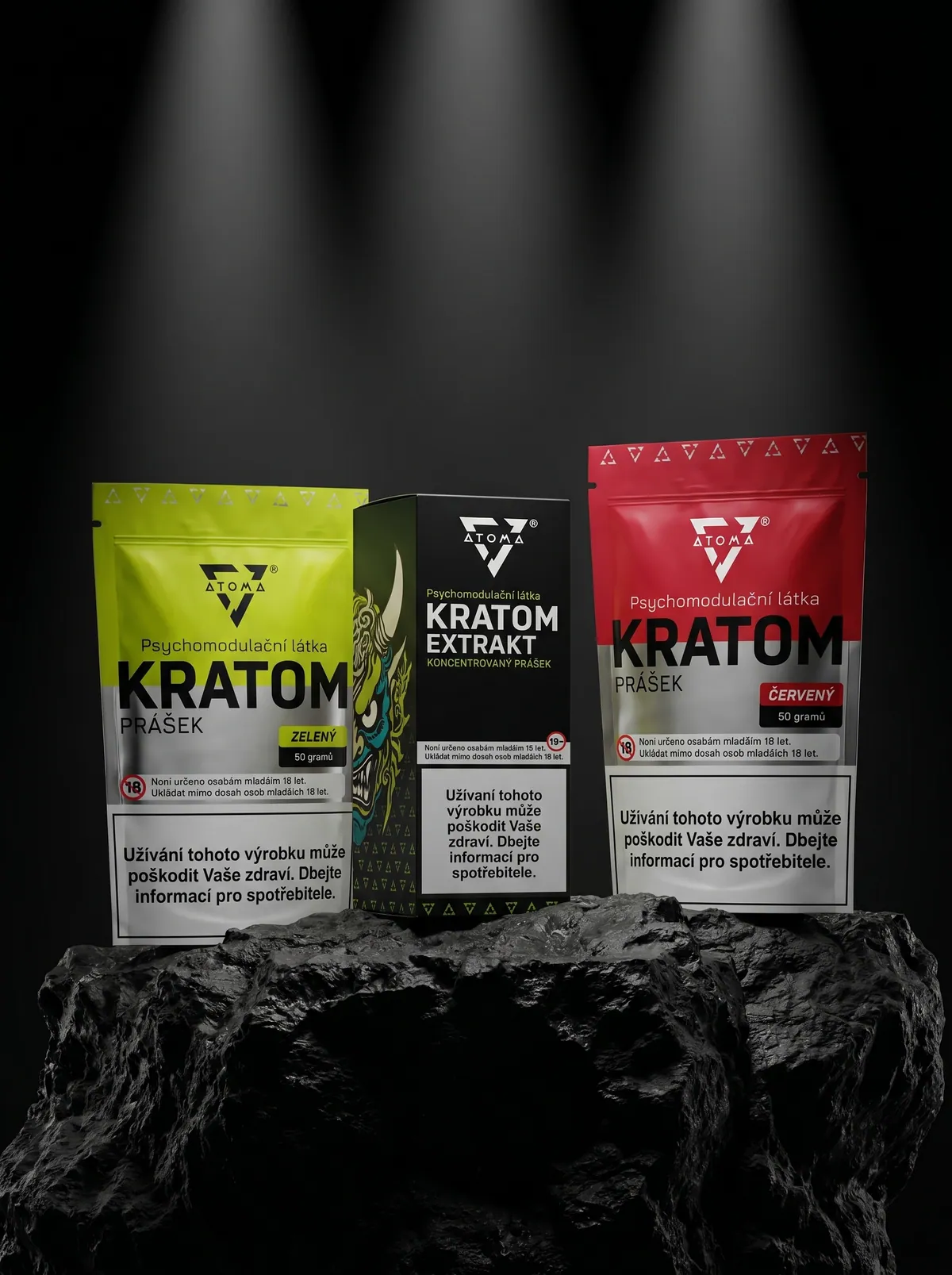 Produkty ATOMA — kratom prášek a extrakt